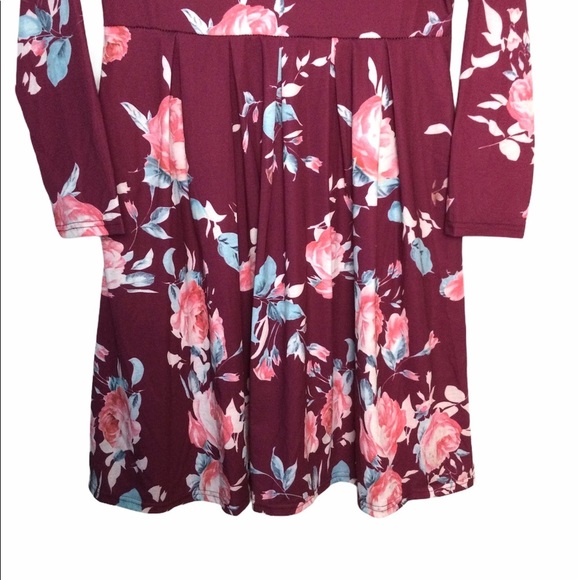 Women's L Large 12 - 14 Dress Flowers Rose Crewneck 2 Pockets Long Sleeve NWOT - Picture 8 of 8